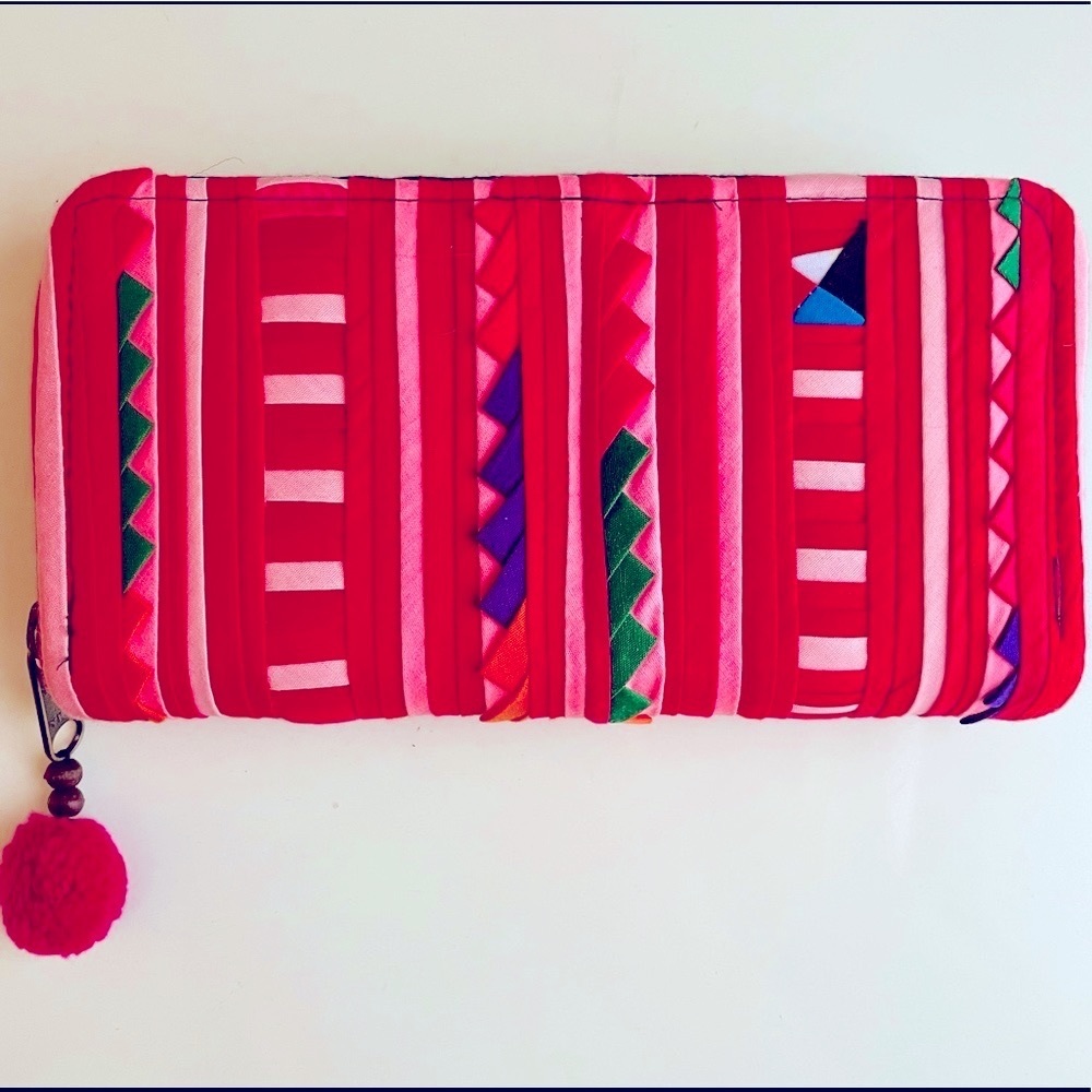 NWOT. New Pink Multicolored Hmong clutch/wallet